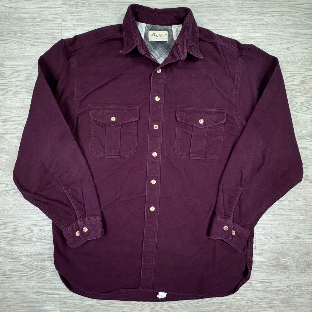Eddie Bauer Men's Button Down Shirt XL Tall Purple Cotton‎ Flannel Long Sleeve